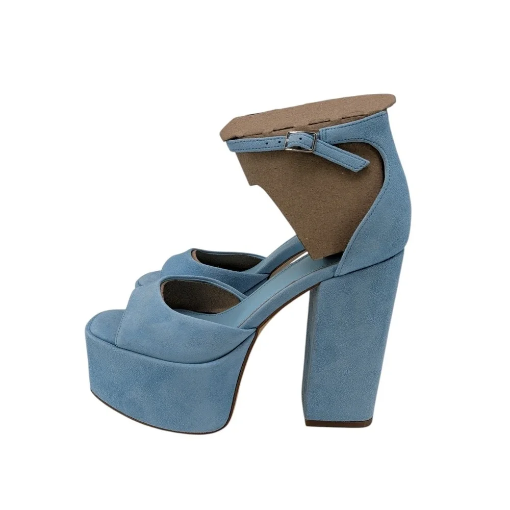 Marc Fisher LTD Della Light Blue Suede Platform Block Heel Sandals Size 6. NEW